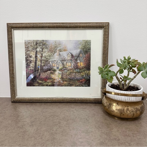A Country Gem Charming Cottage Art Print Elegant Frame 15.5 X 12” Nicky Boehme